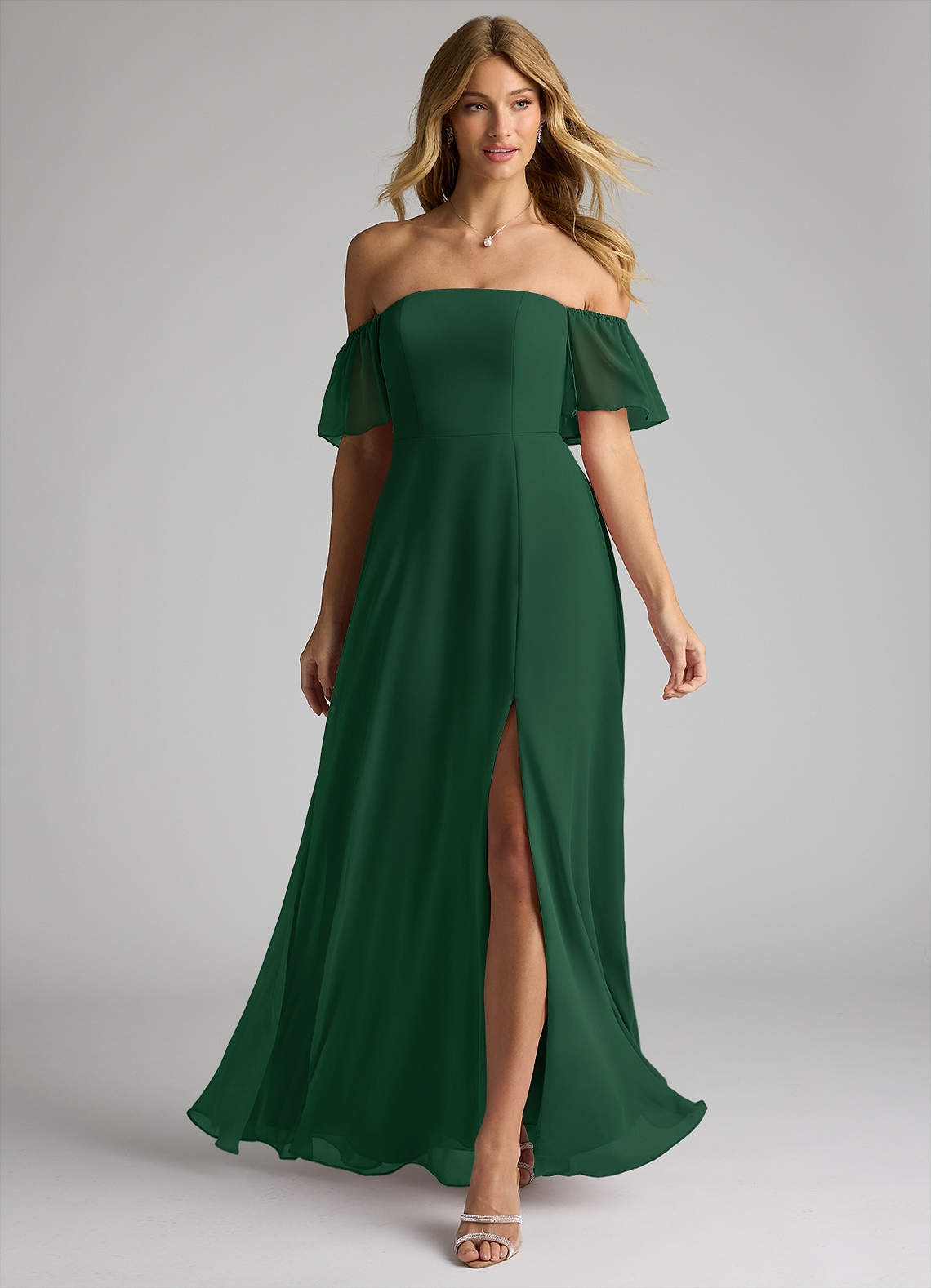 Azazie Sue Bridesmaid Dresses Dark Green A-Line Off the Shoulder Chiffon Convertible Dress image1