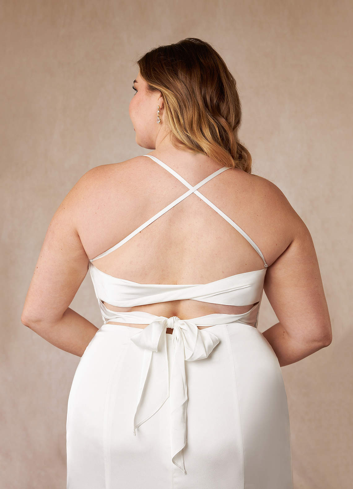 Azazie Kierra At-home Try On Dresses Diamond White Mermaid Pleated Stretch Satin Dress image12