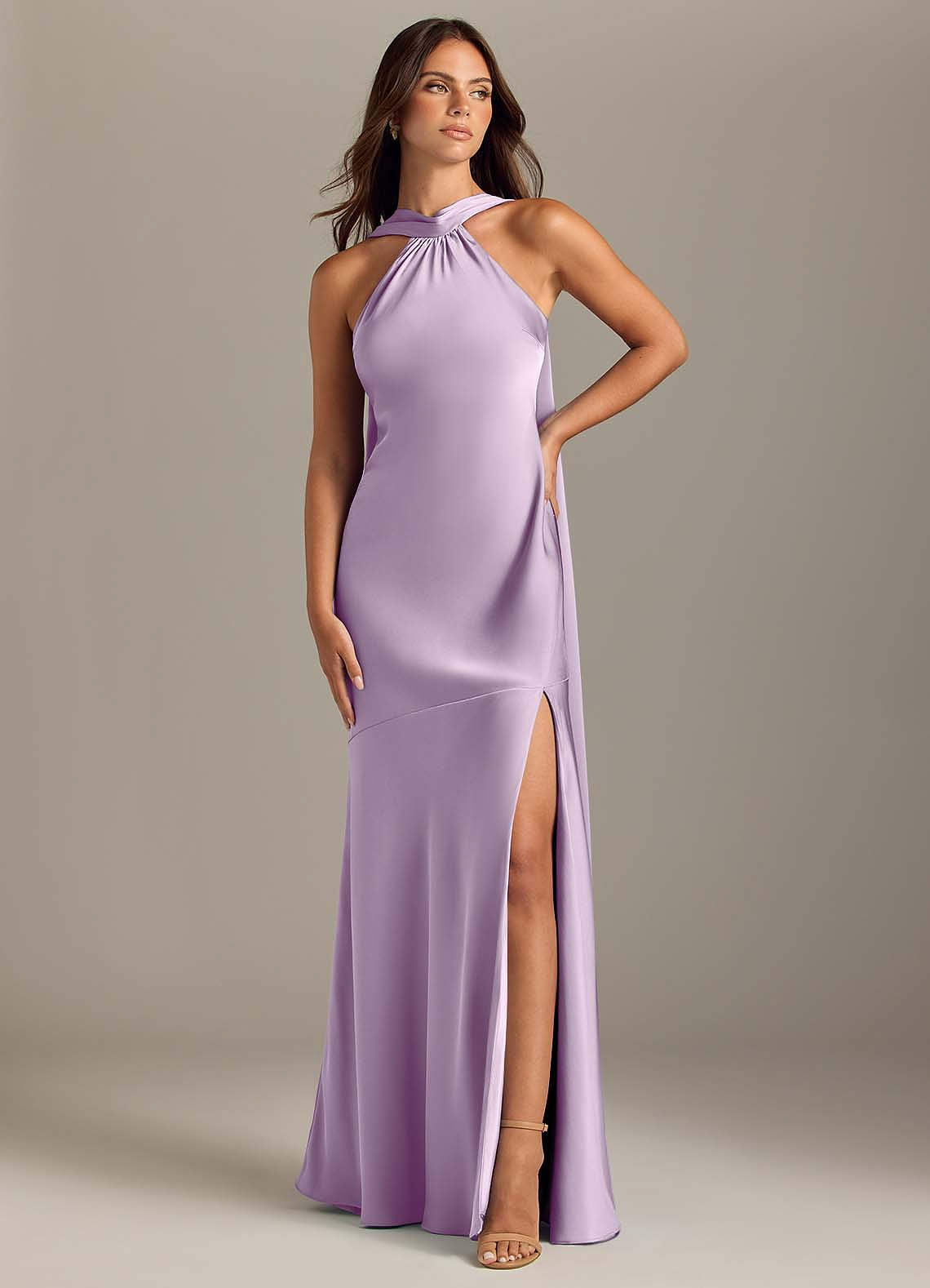 Azazie Kinsley Frosted Lilac Stretch Satin Bridesmaid Dresses | Azazie DE