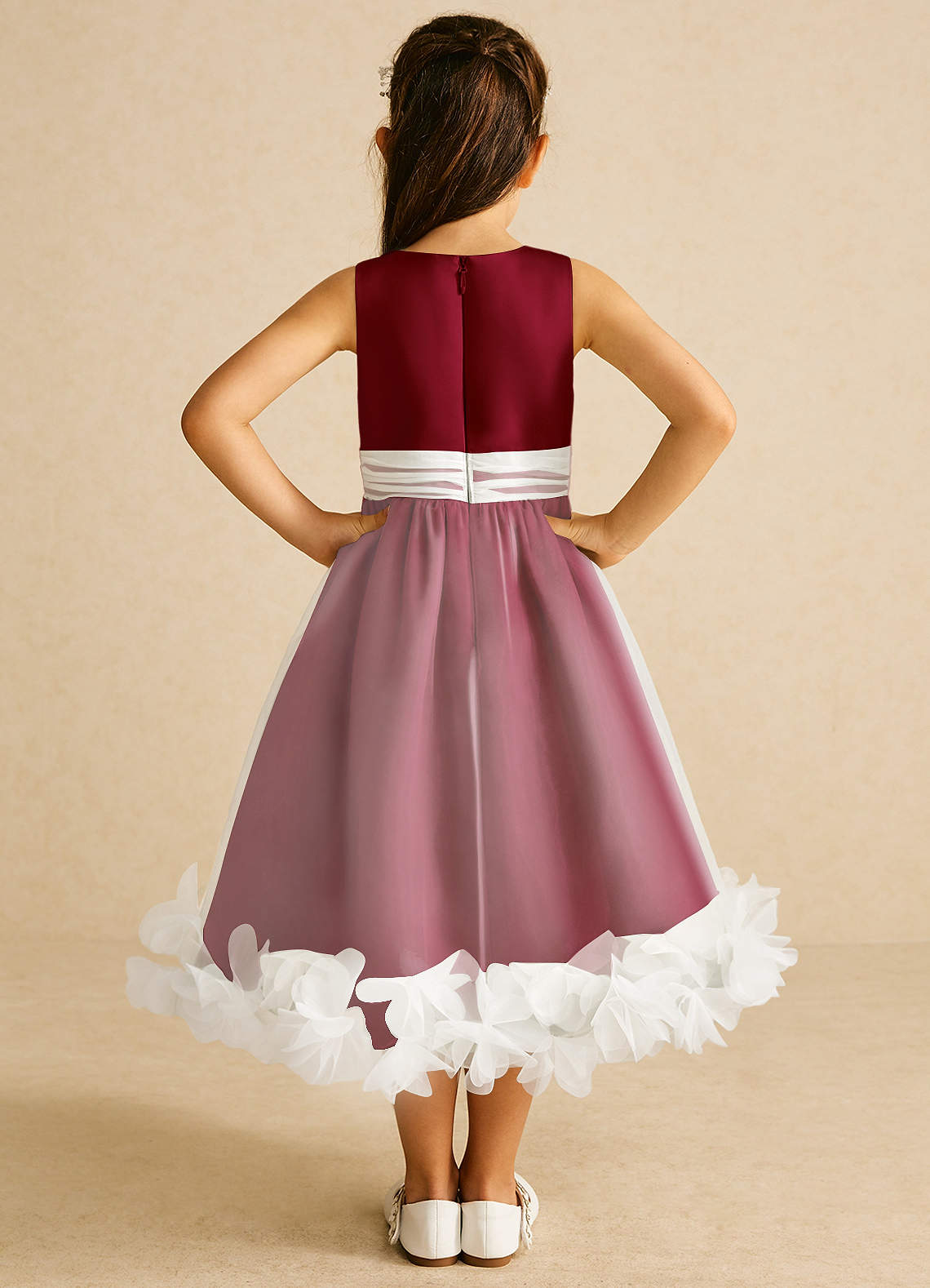 Azazie Stardust Flower Girl Dresses Burgundy A-Line Sleeveless Organza Dress image3