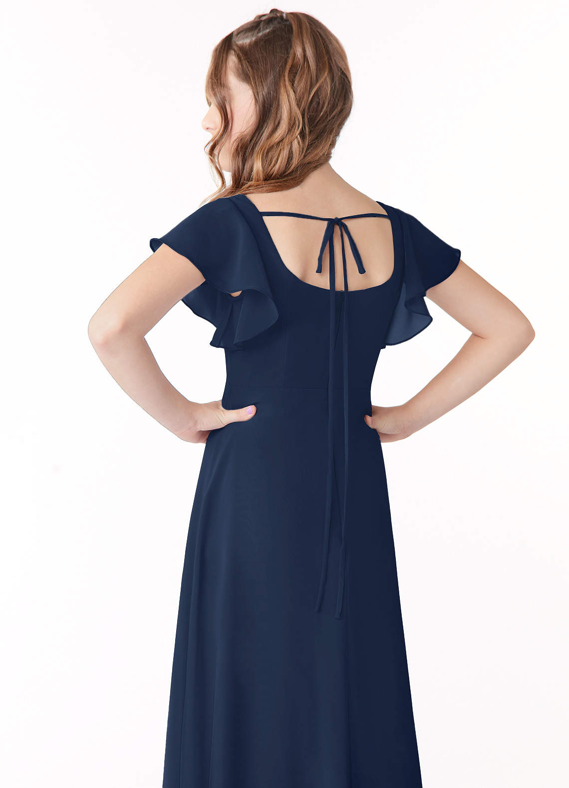 navy blue chiffon junior bridesmaid dresses Dark Navy Junior Bridesmaid Dresses,Chiffon Tea Length Junior Bridesmaid Dress,JB00037, J16 / Coral