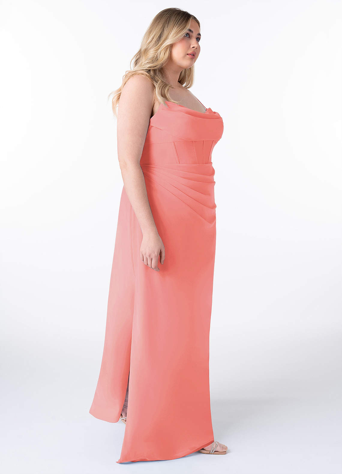 Azazie Mai Coral Chiffon Bridesmaid Dresses | Azazie