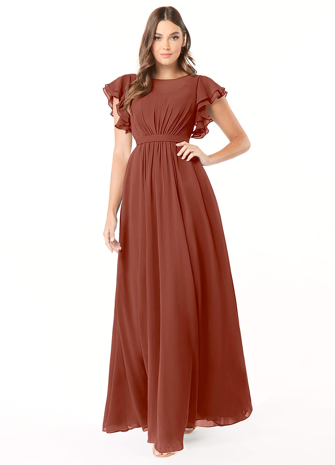 Azazie Daphne vestidos de dama de honor modestos Vestido de Corte En A Volantes Hasta el suelo Gasa image1