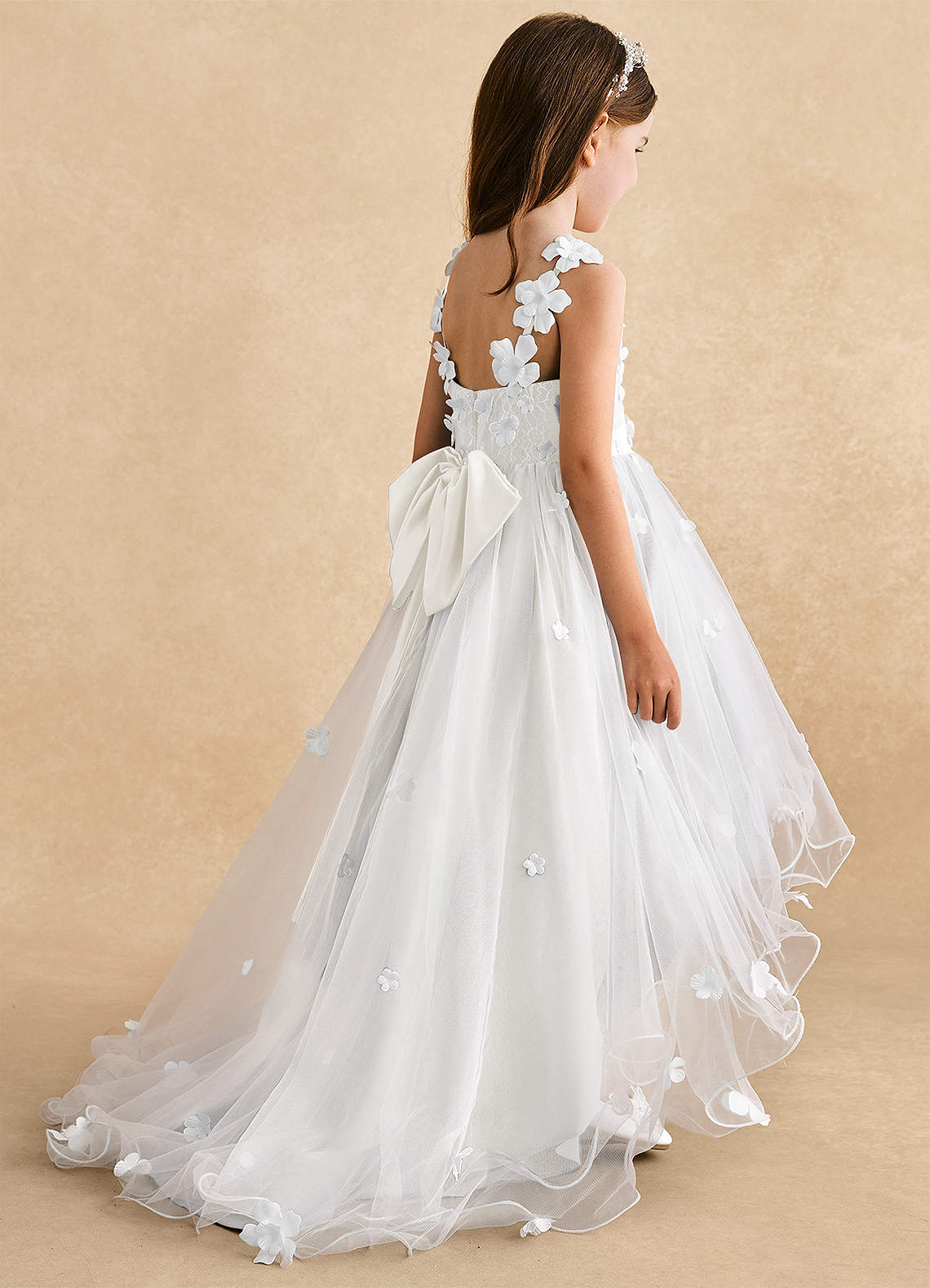 Azazie Celia Flower Girl Dresses Ivory A-Line Lace Tulle Dress image4