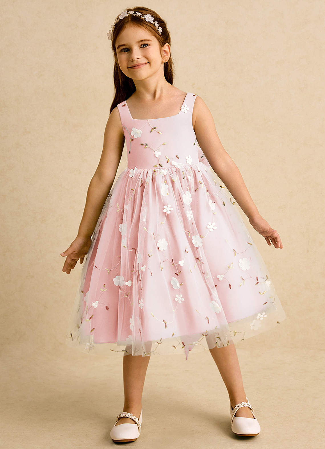 Azazie Bean Flower Girl Dresses Blushing Pink Ball-Gown Sleeveless Tulle Dress image2