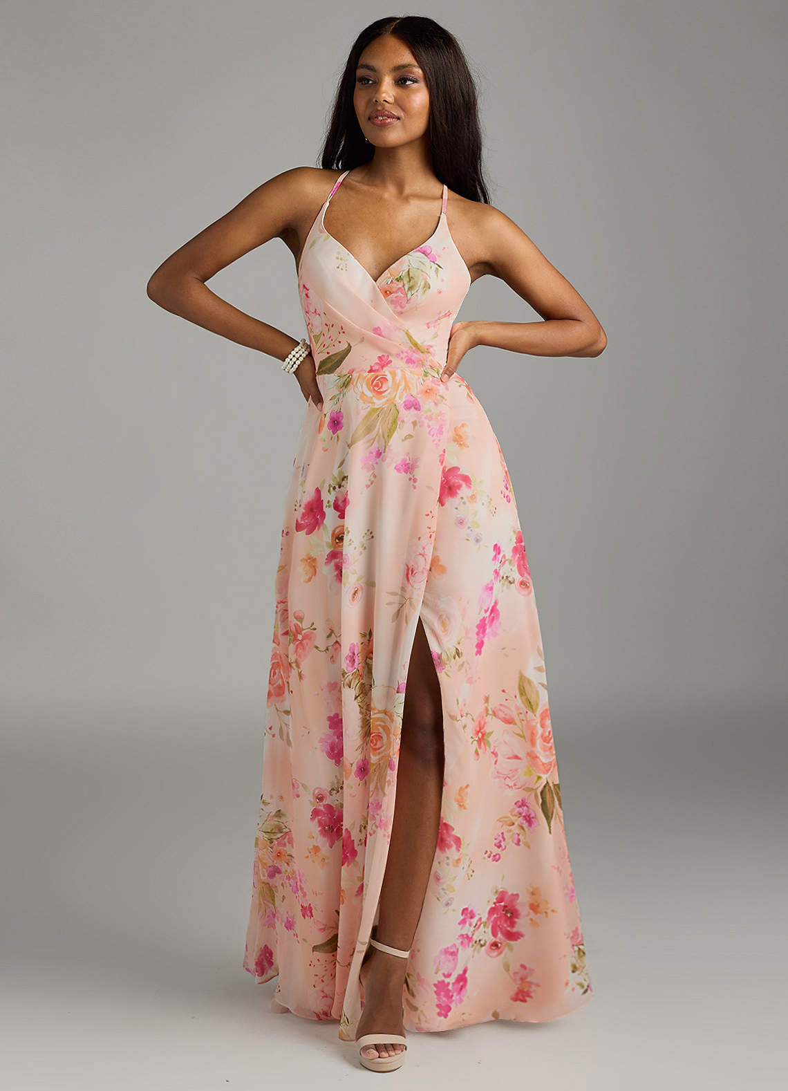 Azazie Davis Bridesmaid Dresses Abstract Bouquet Floral A-Line V-Neck Chiffon Dress image1