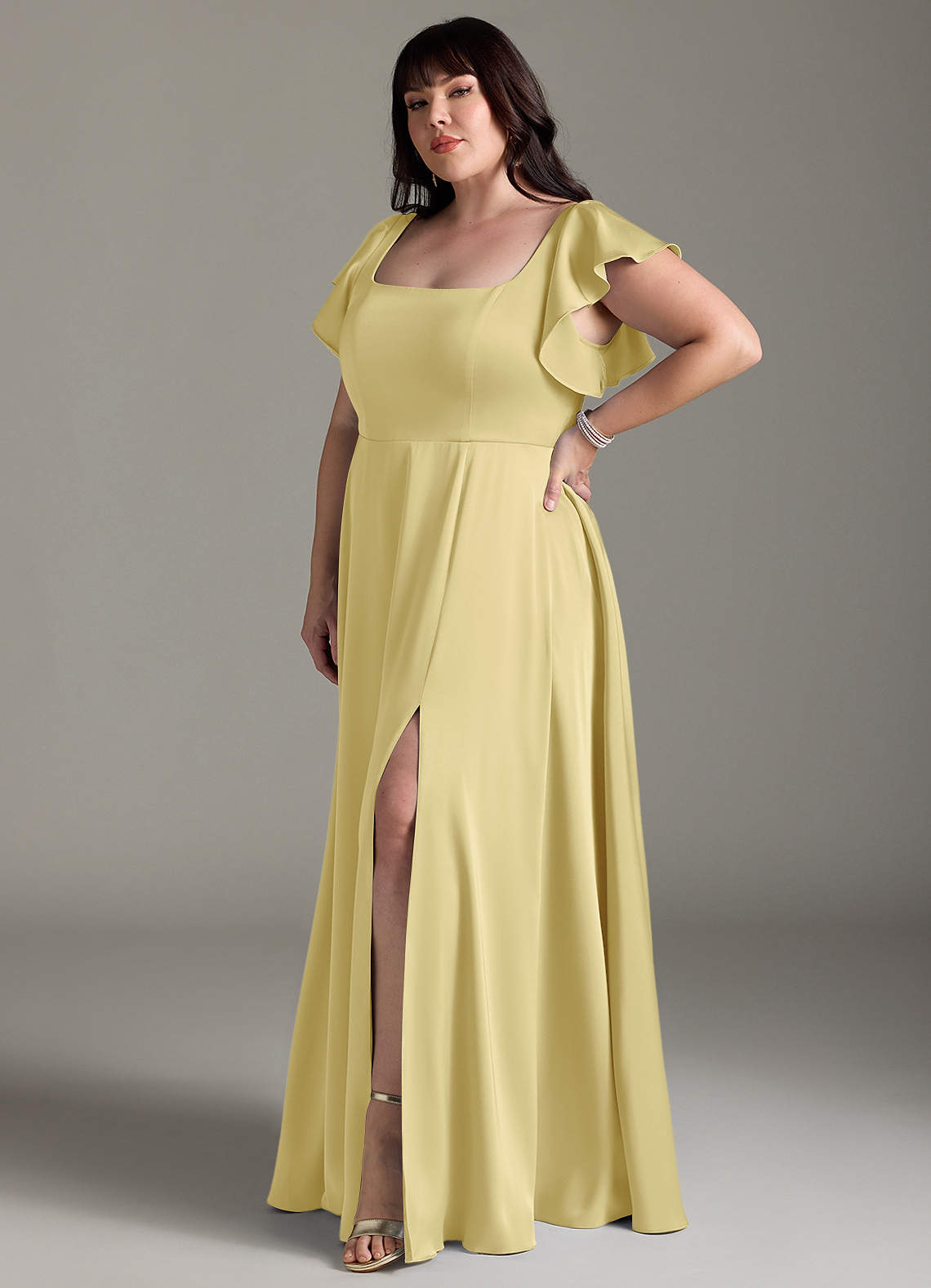 Azazie Bondi Bridesmaid Dresses Lemon Sorbet A-Line Bow Stretch Satin Dress image8