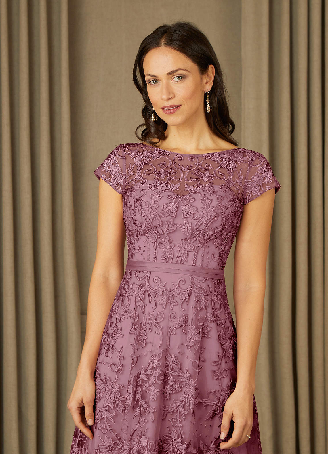 Azazie Sanna Mother of the Bride Dresses Vintage Mauve A-Line Scoop Lace Tulle Dress image4