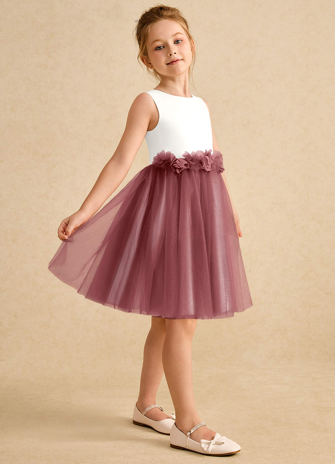 Azazie Louisa Blumenmädchenkleider A-Linie ärmellos Tüll Kleid Elfenbein Amethyst image4