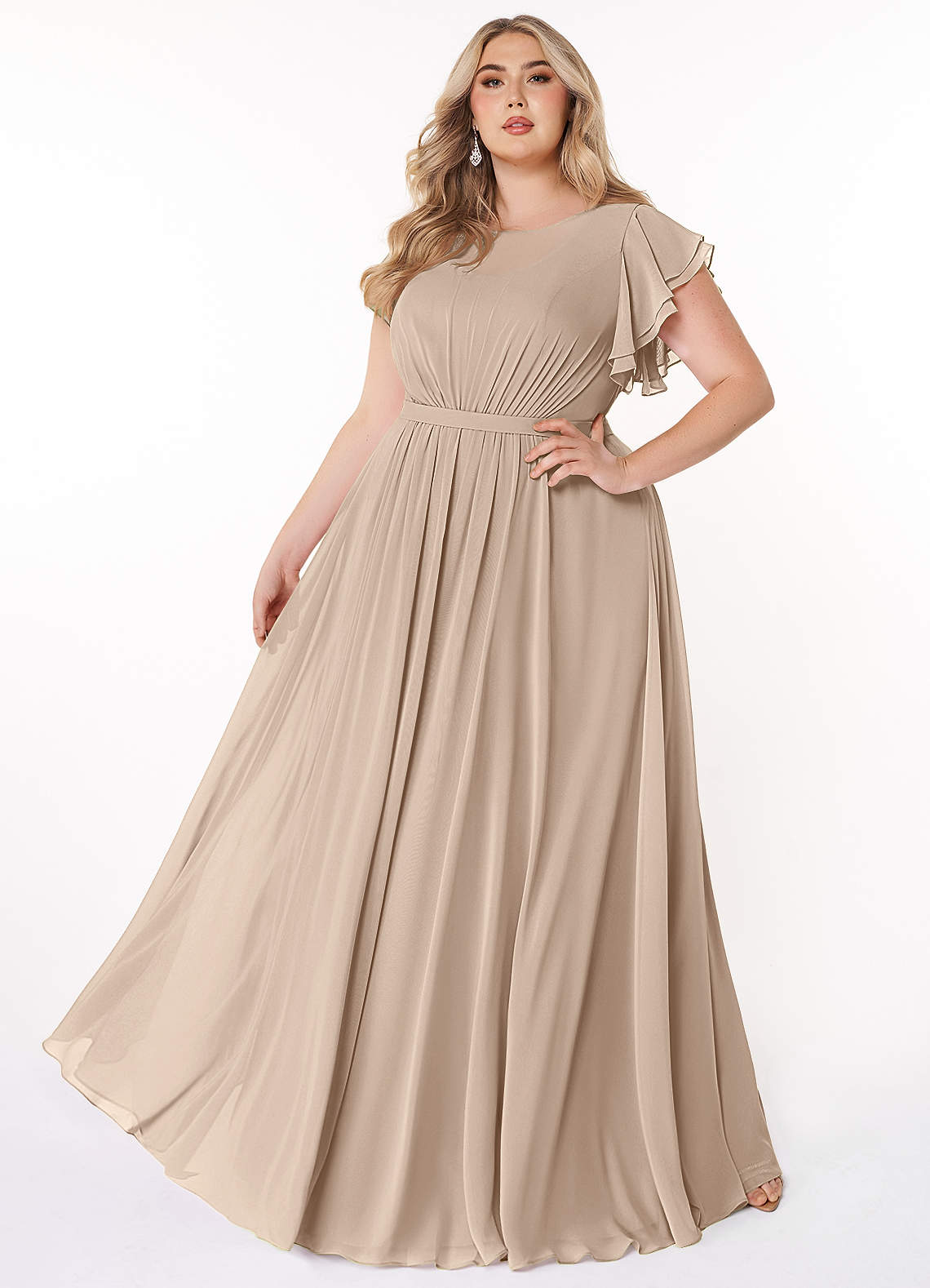 Azazie Daphne Modest Bridesmaid Dresses A-Line Ruffled Chiffon Floor-Length Dress image1