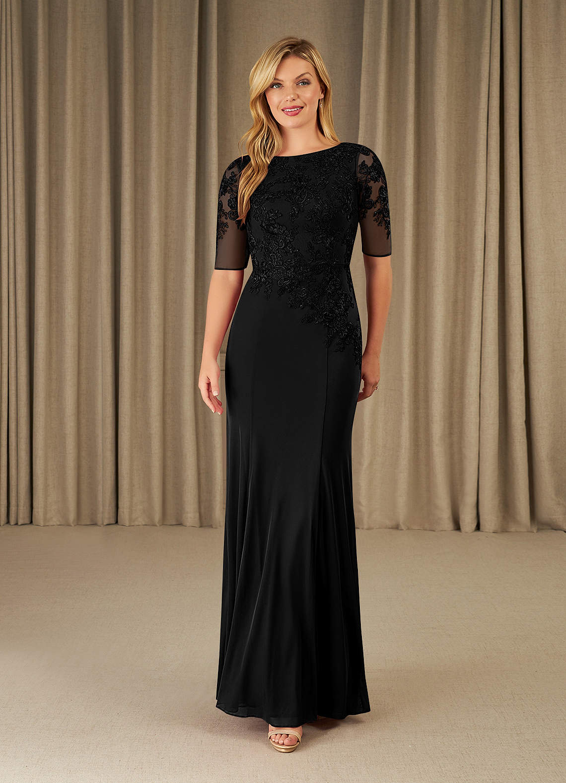 Azazie Ivanna Mère de la mariée Robes Robe Sirène en Dentelle Noir image1