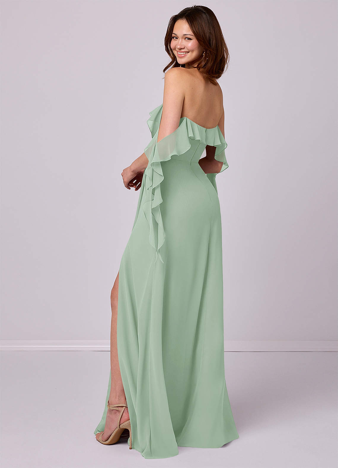 Barbie ♥ Azazie Bridesmaid Dresses Agave A-Line Off the Shoulder Chiffon Convertible Dress image2