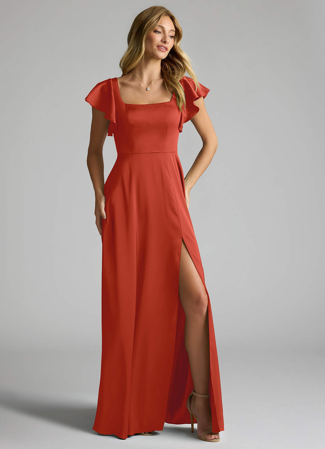 Azazie Bondi Rust Stretch Satin Bridesmaid Dresses | Azazie