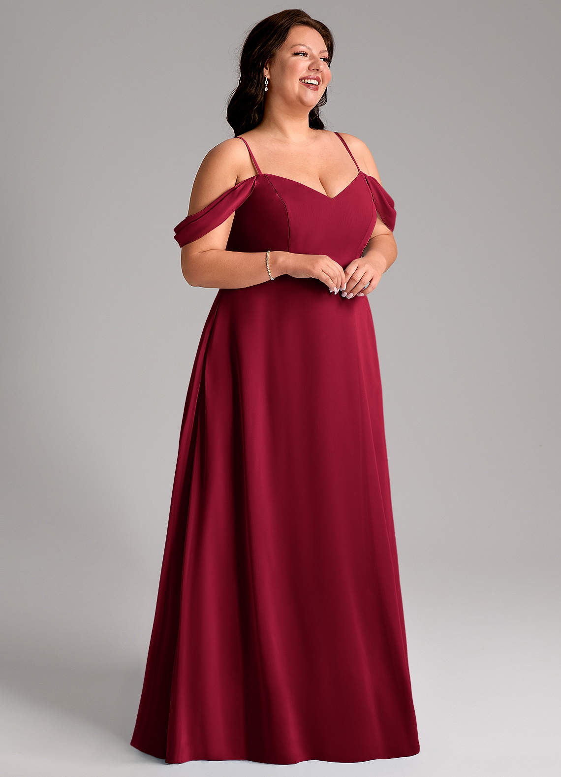 Azazie Marley At-home Try On Dresses Burgundy A-Line Off the Shoulder Chiffon Convertible Dress image14