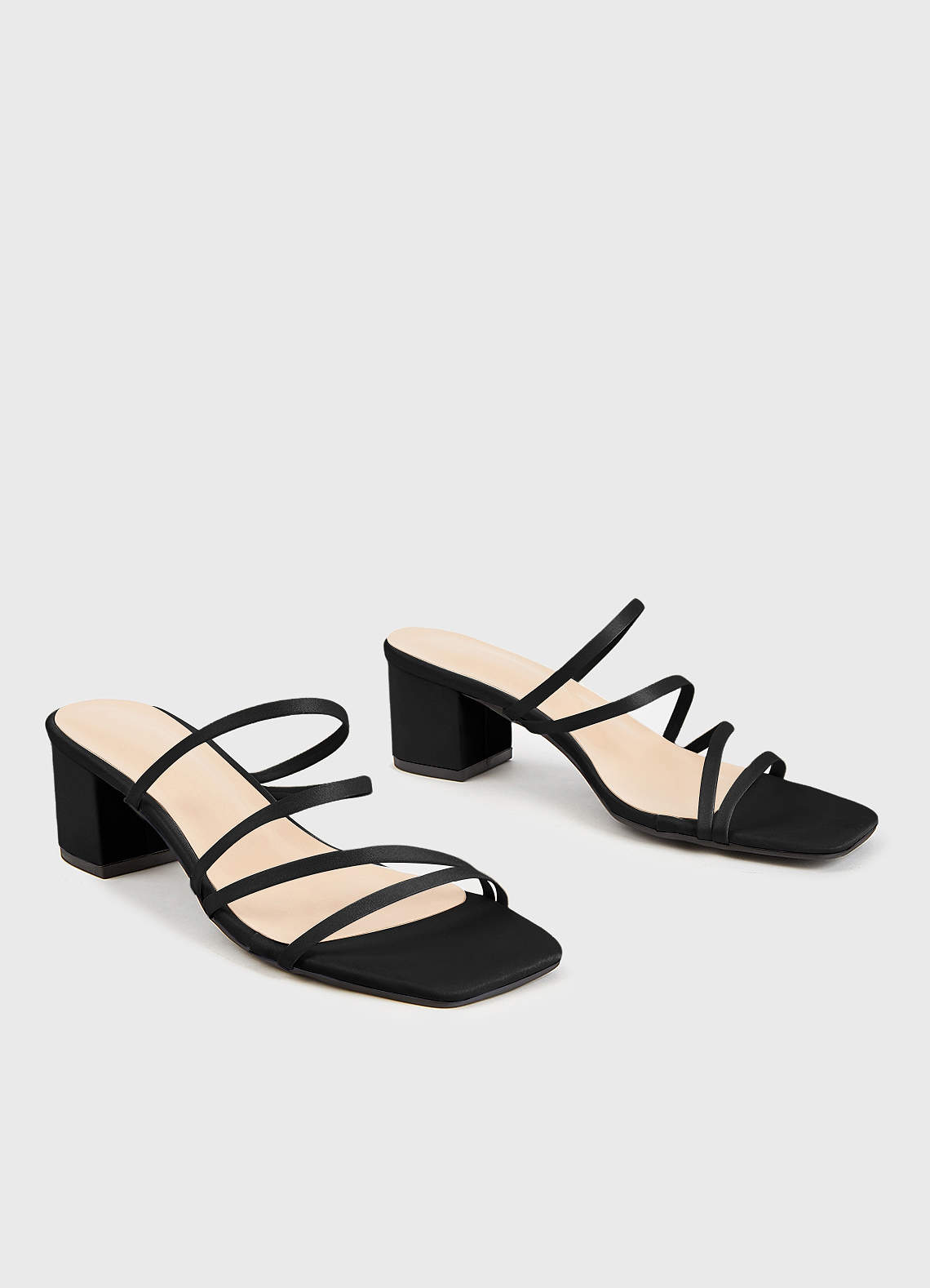 front Matching Color Matte Satin Strap Low Heel Sandals