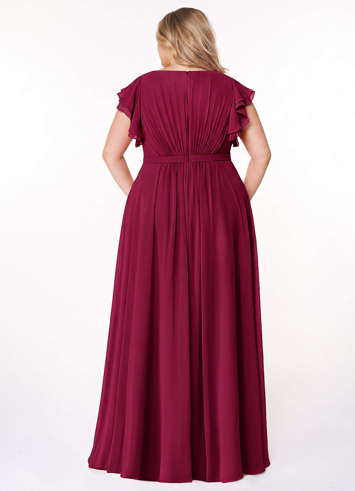 Azazie Daphne Modest Bridesmaid Dresses A-Line Ruffled Chiffon Floor-Length Dress image6