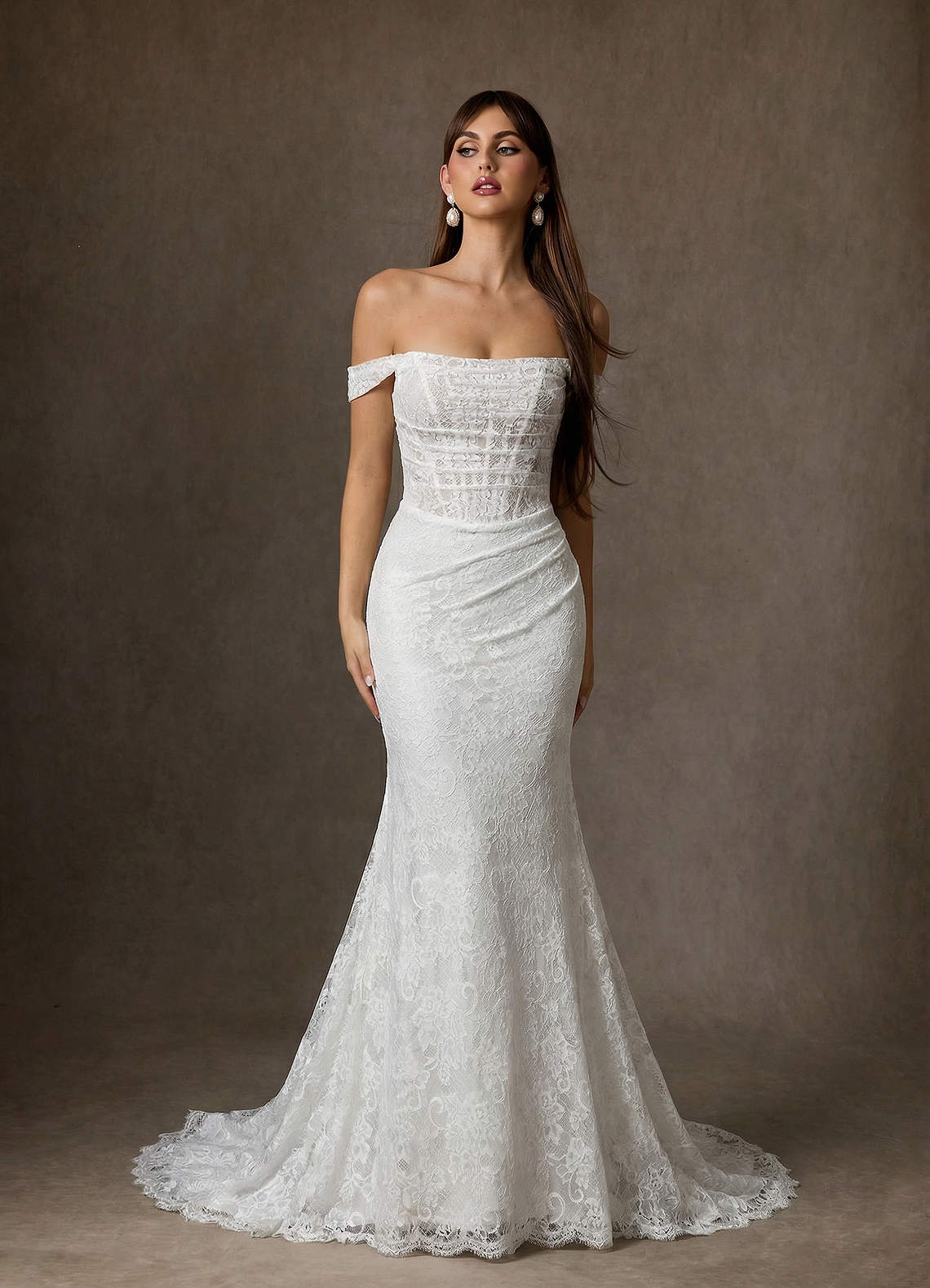 Azazie Idalis Wedding Dresses Diamond White Mermaid Lace Dress image2