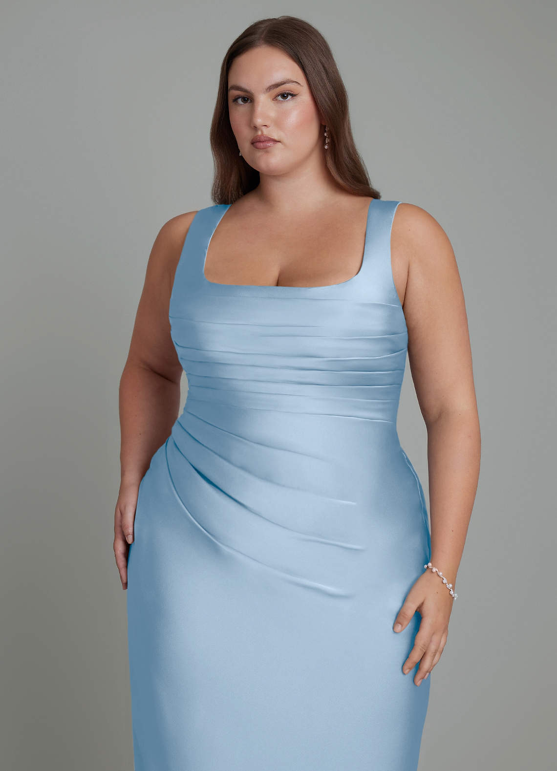 Azazie Agustina Bridesmaid Dresses Powder Blue Mermaid Corset Stretch Satin Dress image11