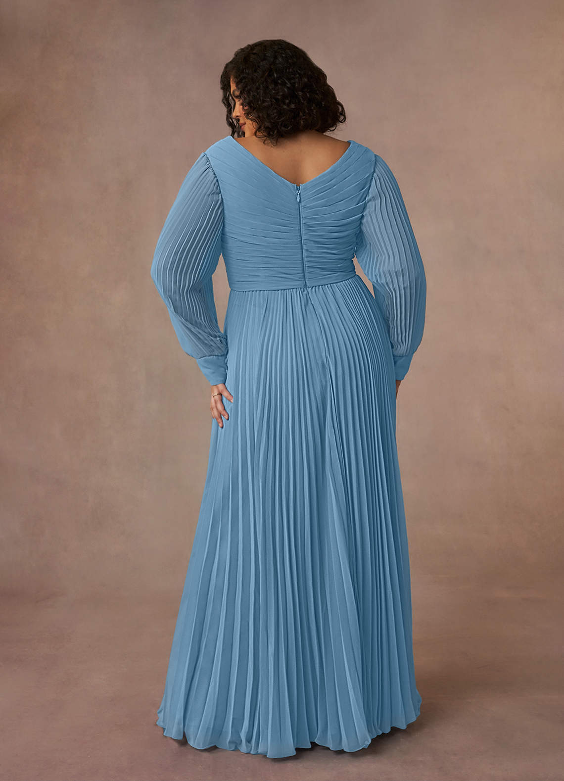 Azazie Zina Mother of the Bride Dresses Steel Blue A-Line Pleated Chiffon Dress image7