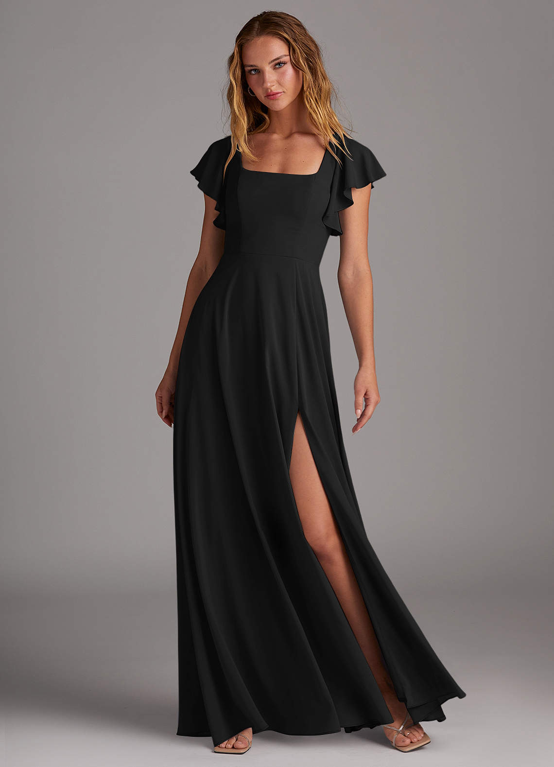 azazie black chiffon bridesmaid dress Azazie Bondi