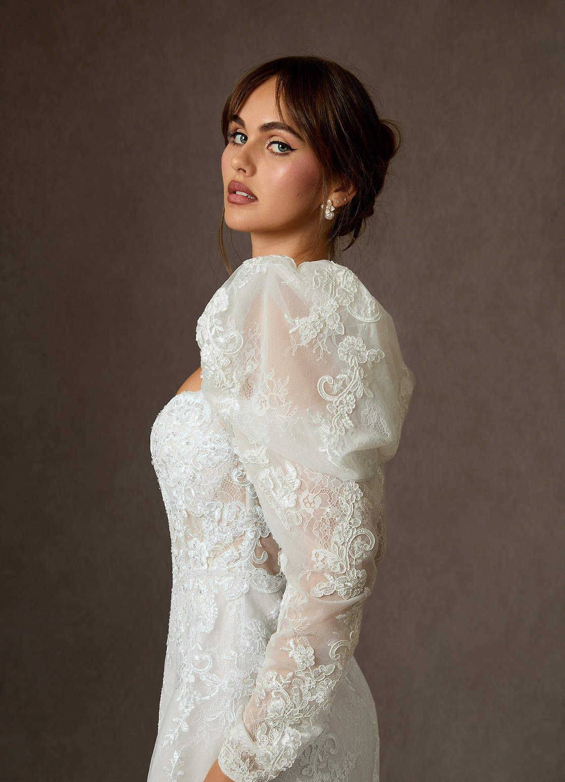 Azazie Winter Wedding Dresses Diamond White A-Line Strapless Lace Dress image4