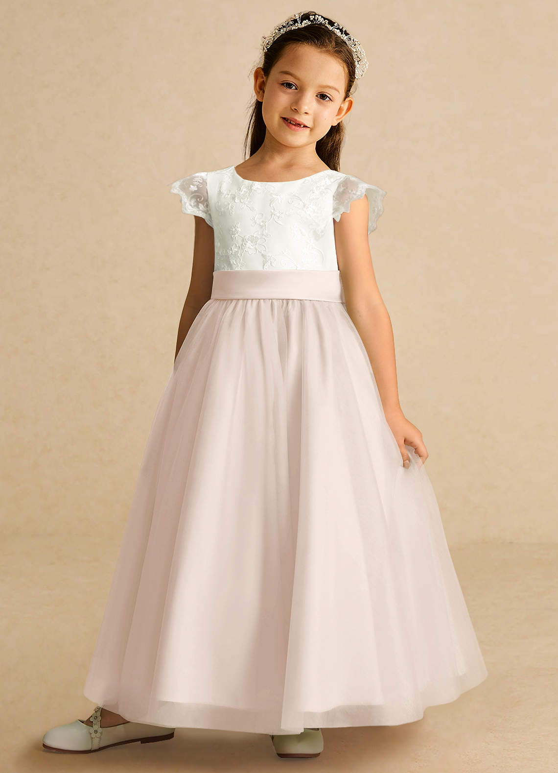 Azazie Pookie Flower Girl Dresses Rose Petal A-Line Lace Tulle Dress image1