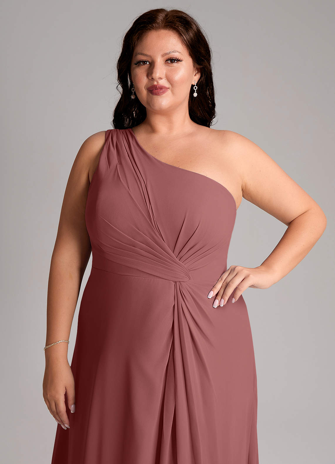 Azazie Brooke Bridesmaid Dresses Amethyst A-Line One Shoulder Chiffon Dress image13