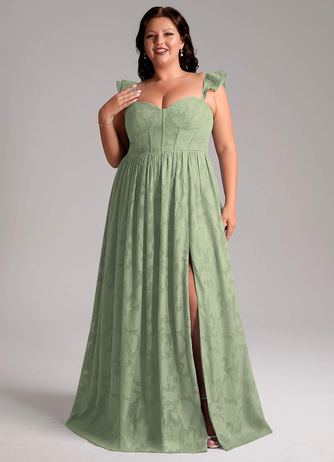 Azazie Denisse Bridesmaid Dresses Agave A-Line Ruched Floral Burnout Dress image6
