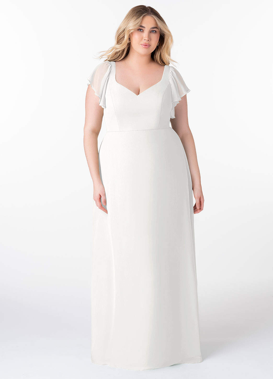 Azazie Syenna Bridesmaid Dresses White A-Line Ruched Chiffon Dress image1