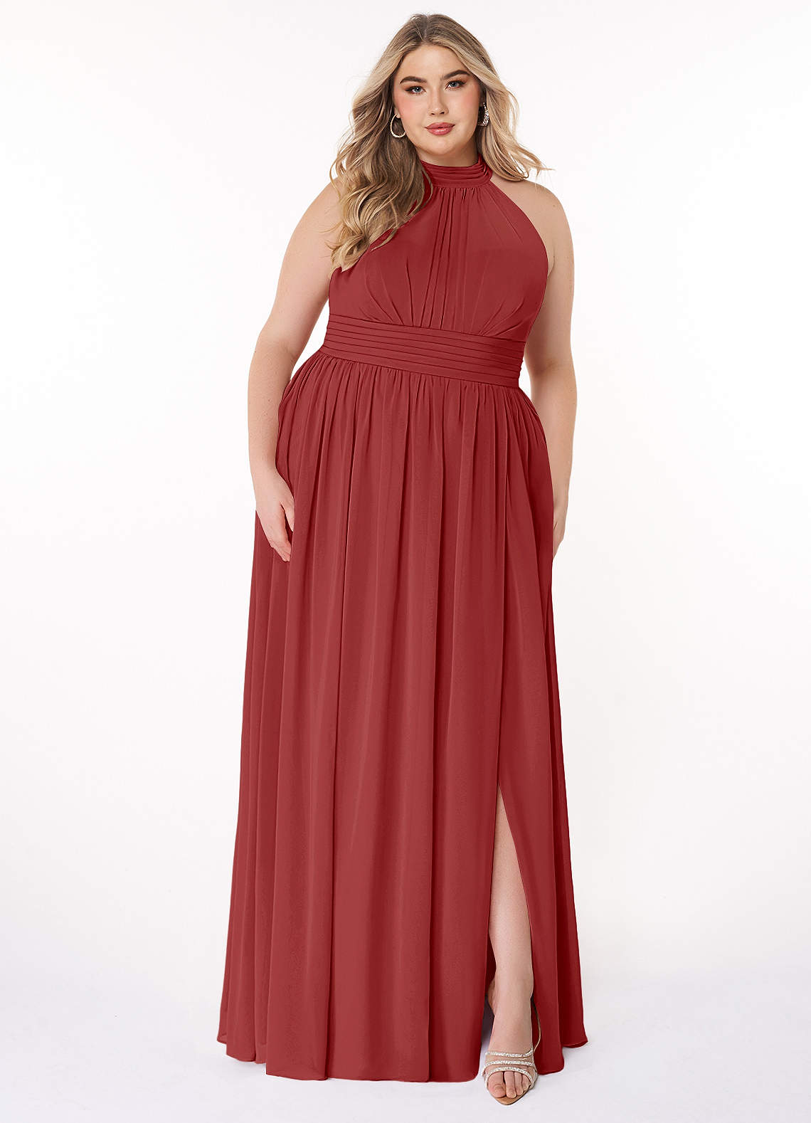 Azazie Iman Abiti da Damigella Abito A-Line in Chiffon A-Line con Increspature Ruggine image1