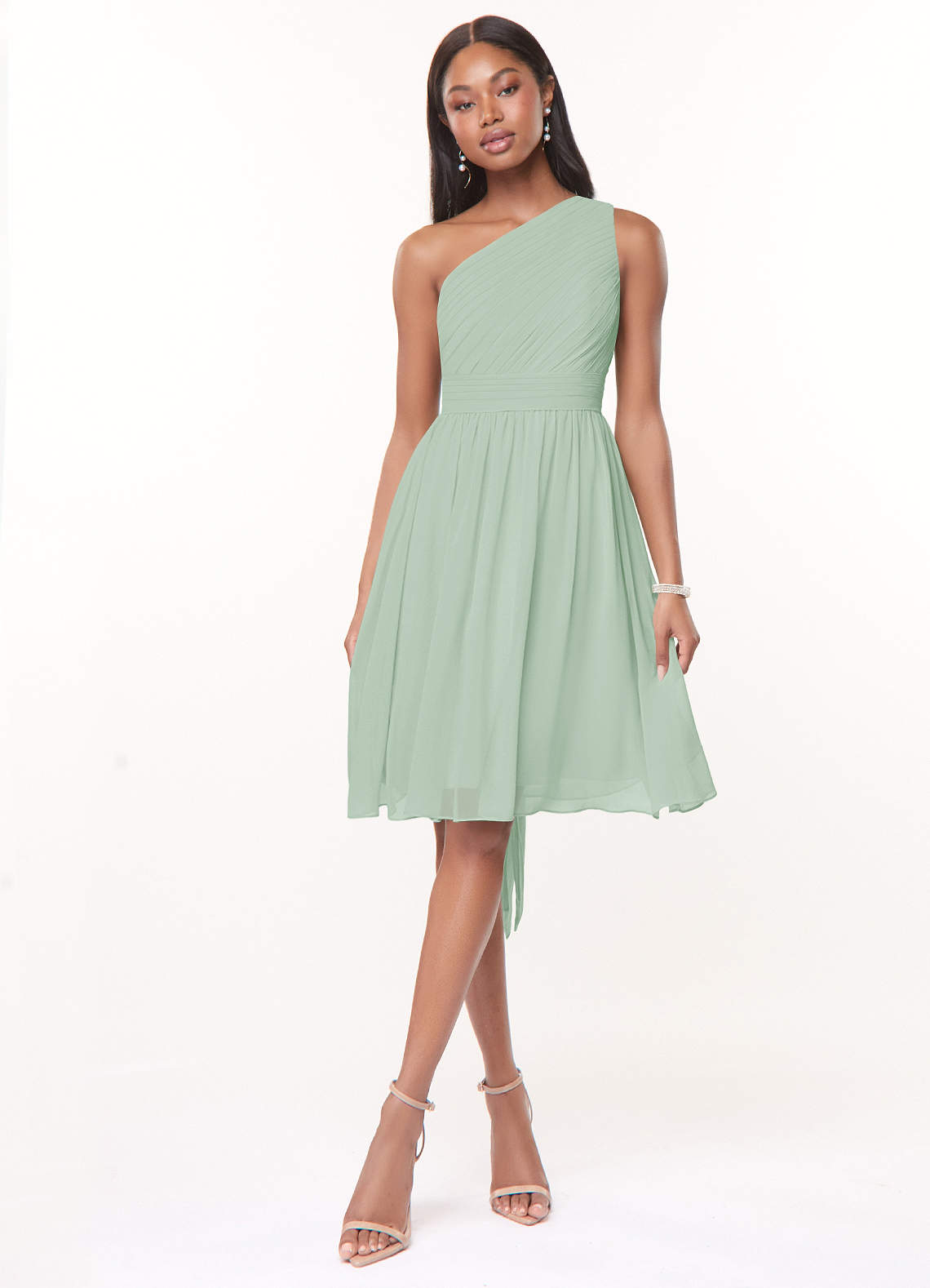 Azazie Katrina Bridesmaid Dresses Agave A-Line One Shoulder Chiffon Dress image1