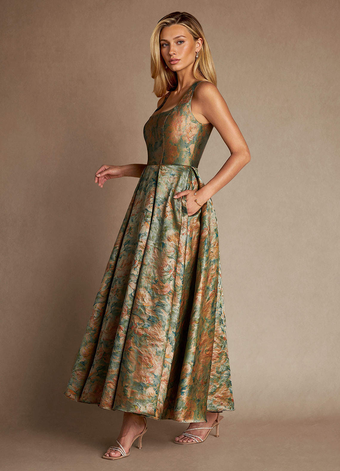Azazie Jonay Mother of the Bride Dresses Vintage Teal A-Line Pleated Brocade Dress image1