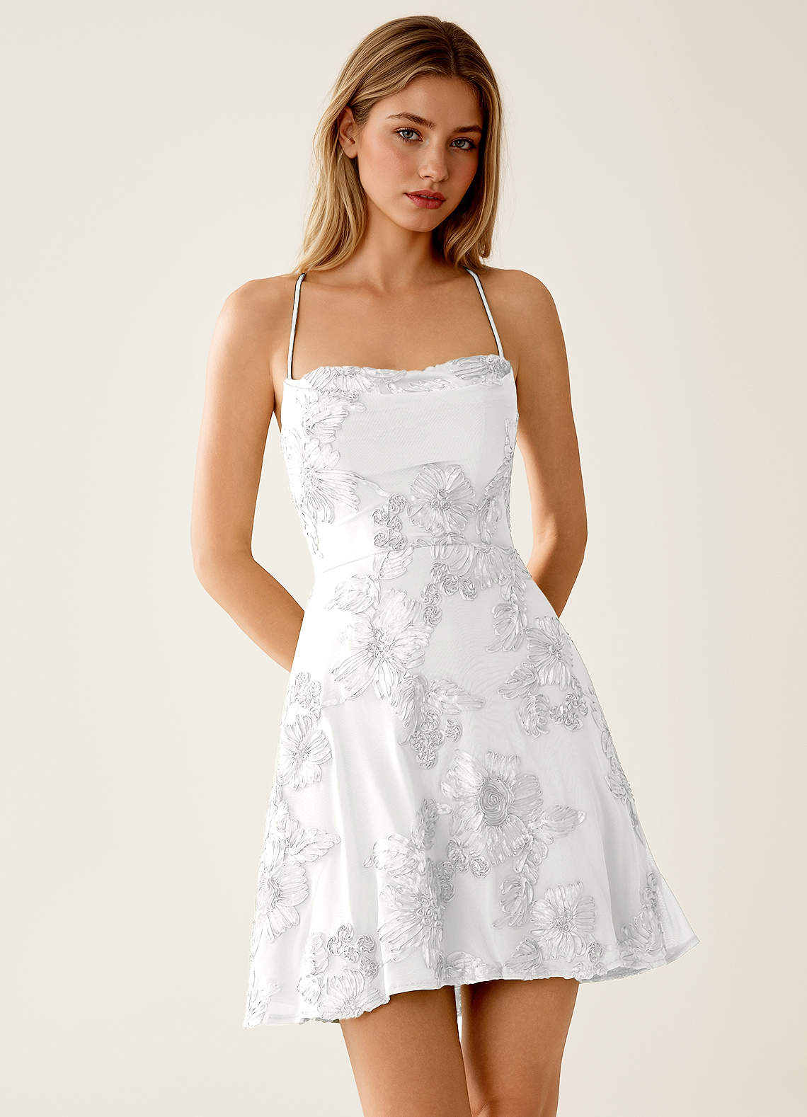 Lysandra White Stretch 3D Flowers Corset Mini Dress | Azazie