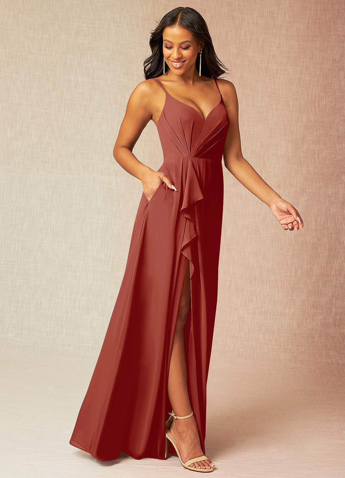 Terracotta Azazie Kyedae Bridesmaid Dresses | Azazie