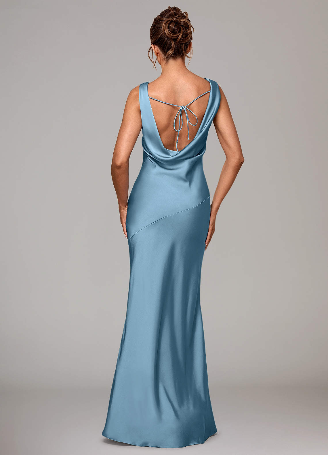 Azazie Rylina Bridesmaid Dresses Steel Blue Mermaid Stretch Satin Dress image4