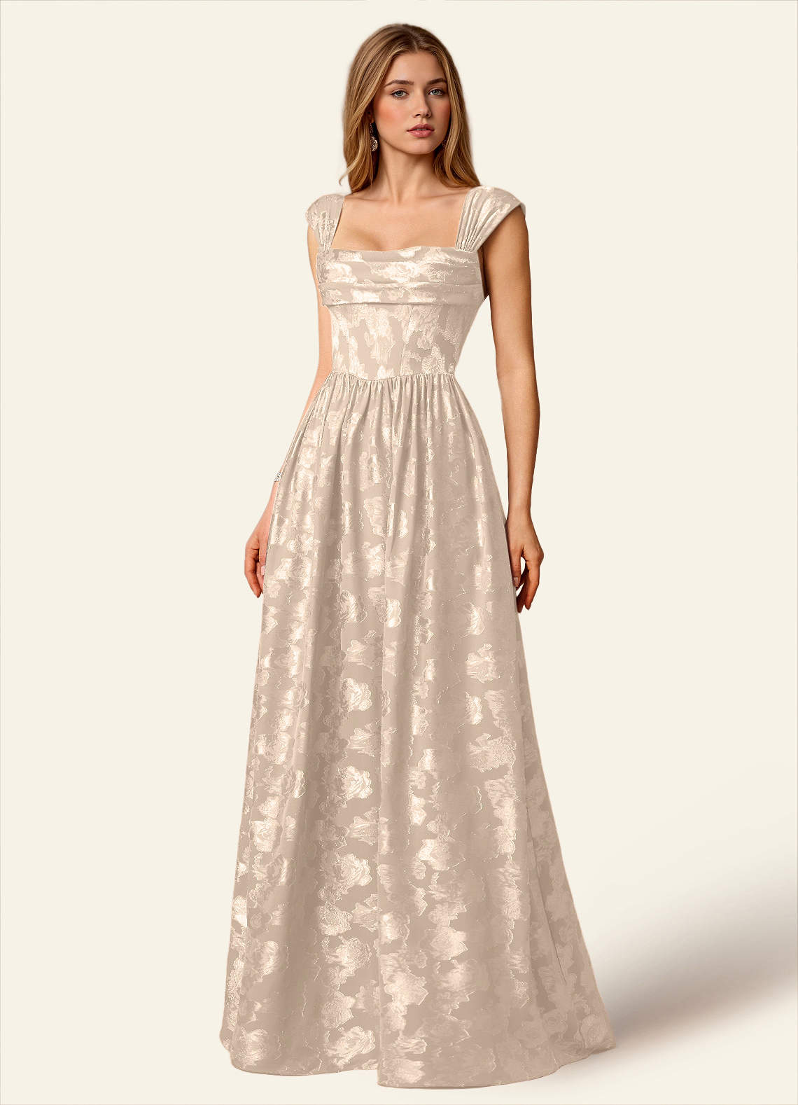 Briar Cream Off-Shoulder Pleated Prom Dress Ready to Ship