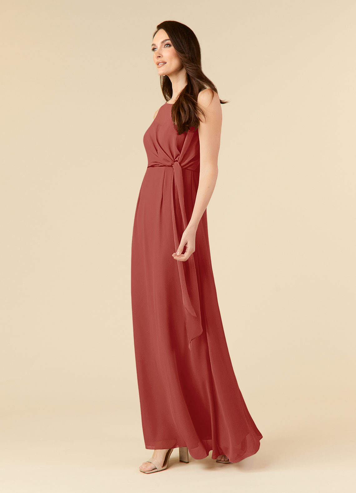 A-Line Pleated Chiffon Floor-Length Dress Tangerine
