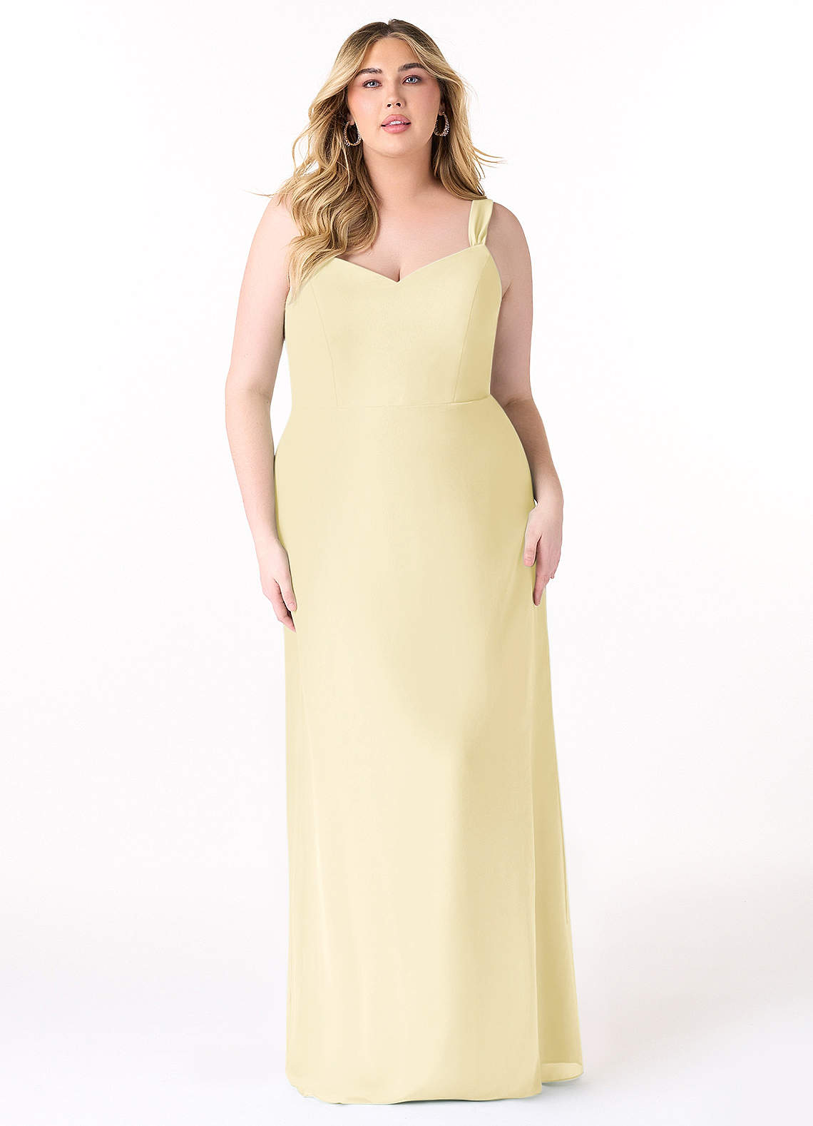 Azazie Denice Brautjungfernkleider Etui Gefaltet Chiffon Kleid Zitronensorbet image1