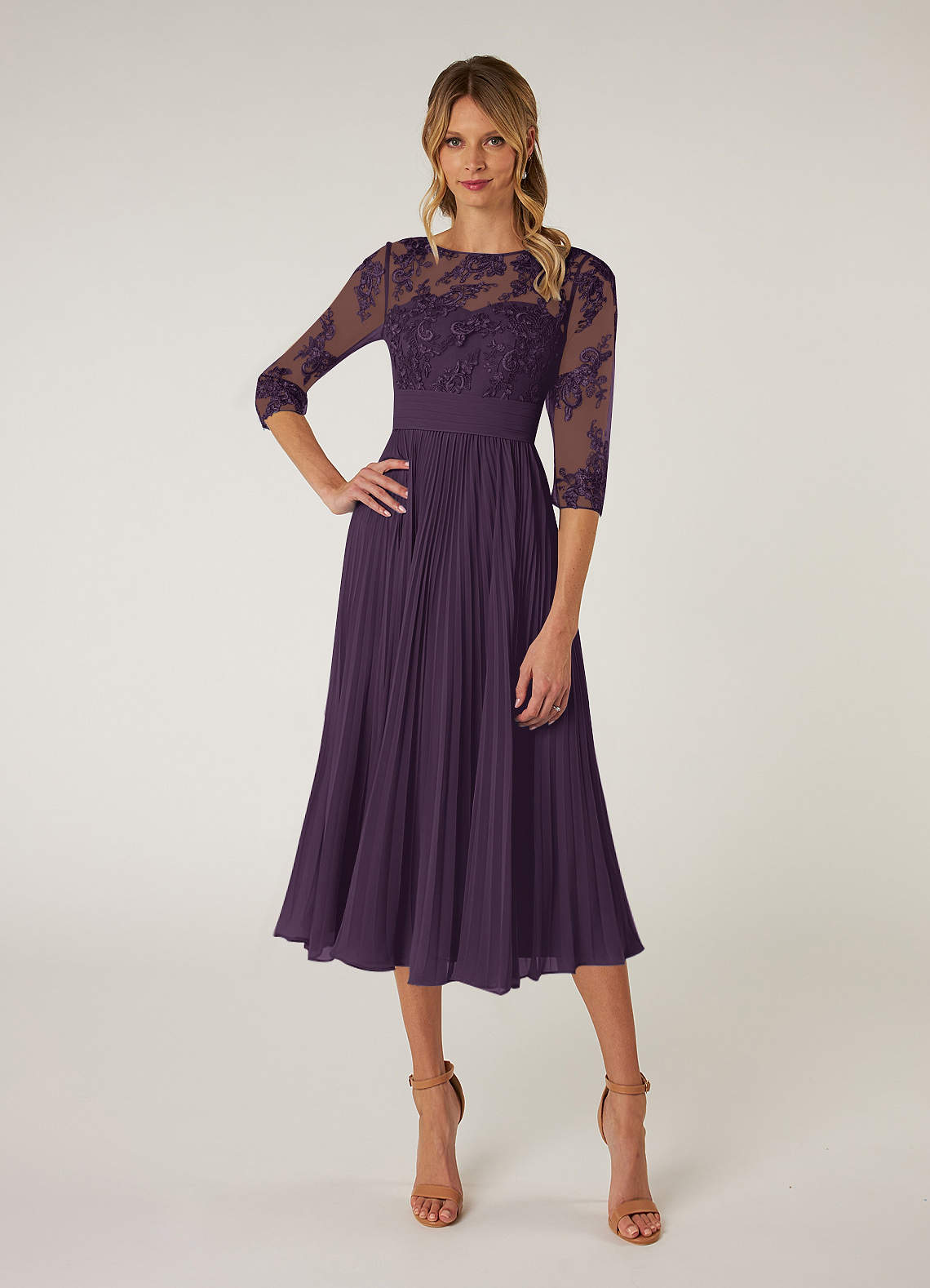 Azazie Tutu Mother of the Bride Dresses Plum A-Line Boatneck Lace Chiffon Dress image1