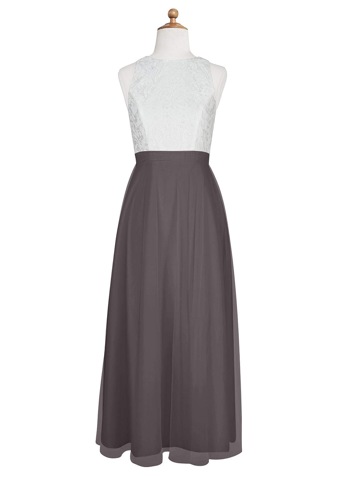 Azazie Albertine Junior Steel Grey A-Line Lace Chiffon Dress image6