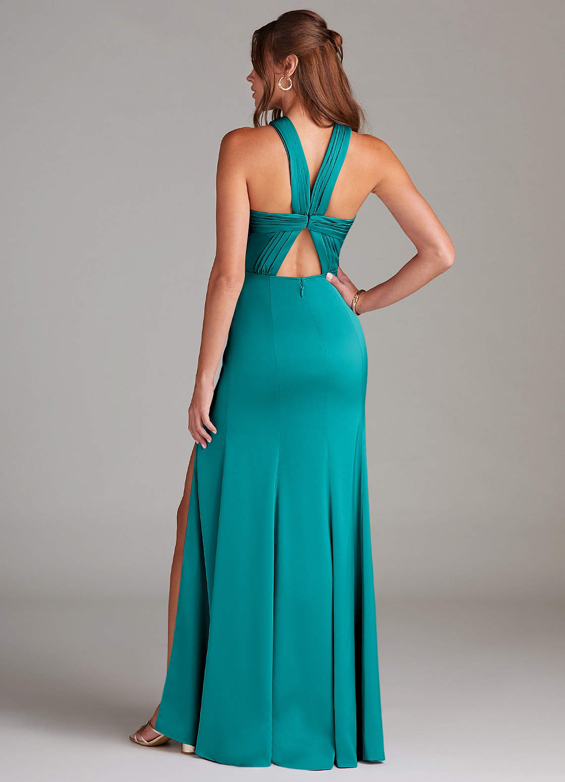 Azazie Rue Bridesmaid Dresses Teal A-Line Pleated Stretch Satin Dress image6
