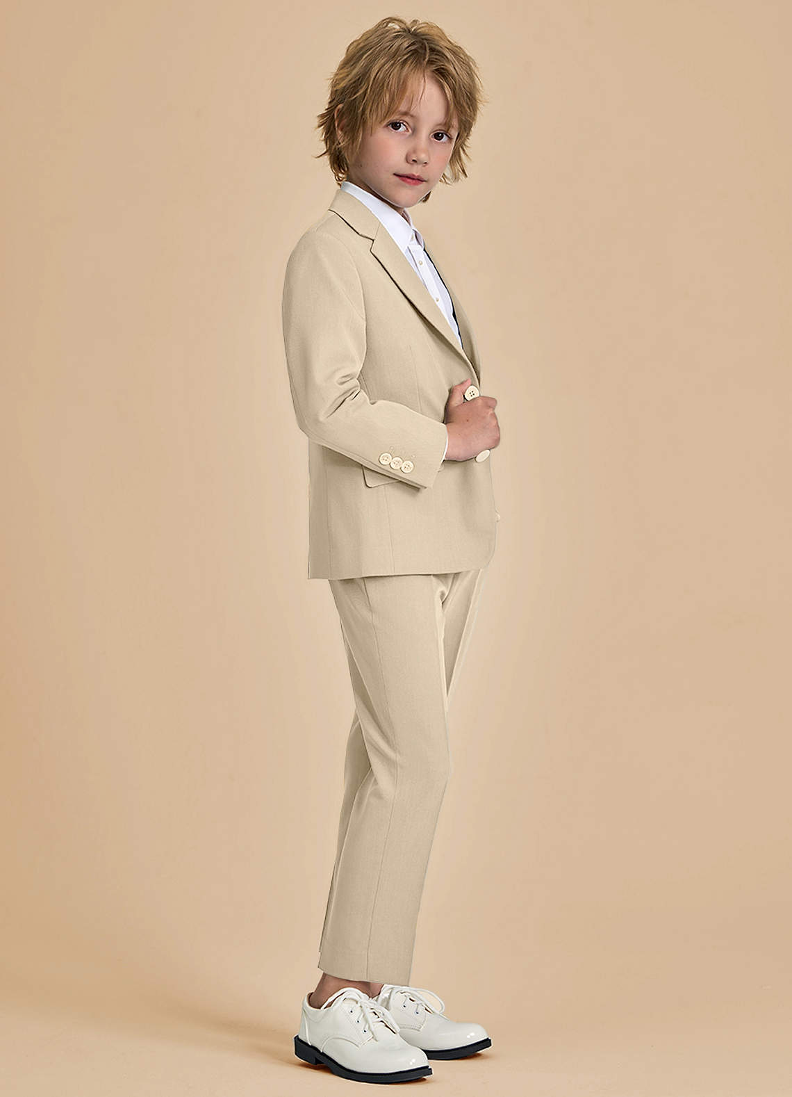 front Oliver Boys Tan 2-Piece Suit