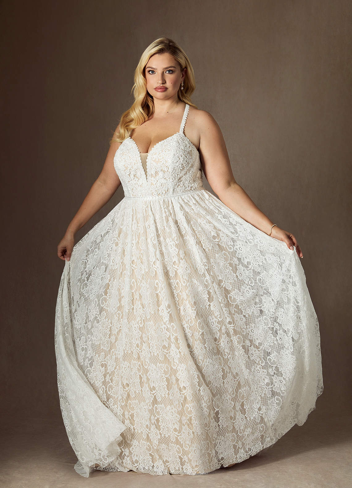 Azazie August Wedding Dresses Diamond White Champagne A-Line Lace Dress image10