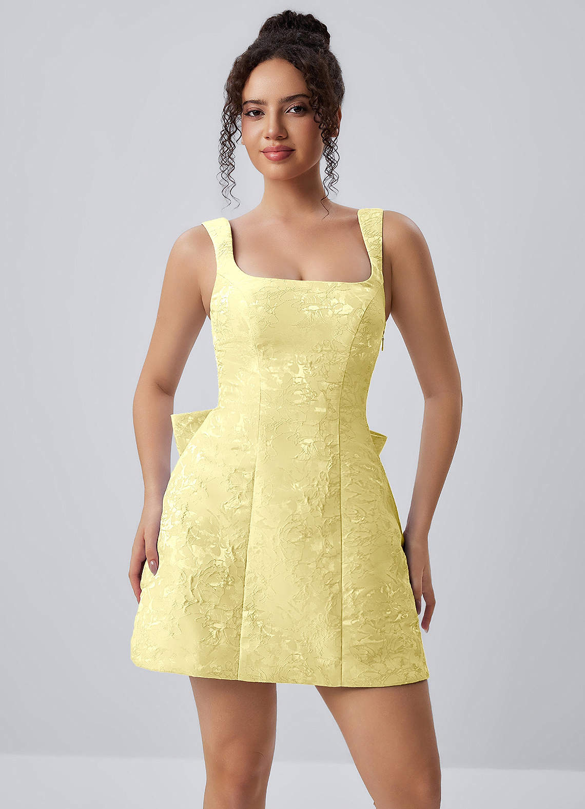 Thalassiana Yellow Tank Jacquard Bows A-Line Mini Dress
