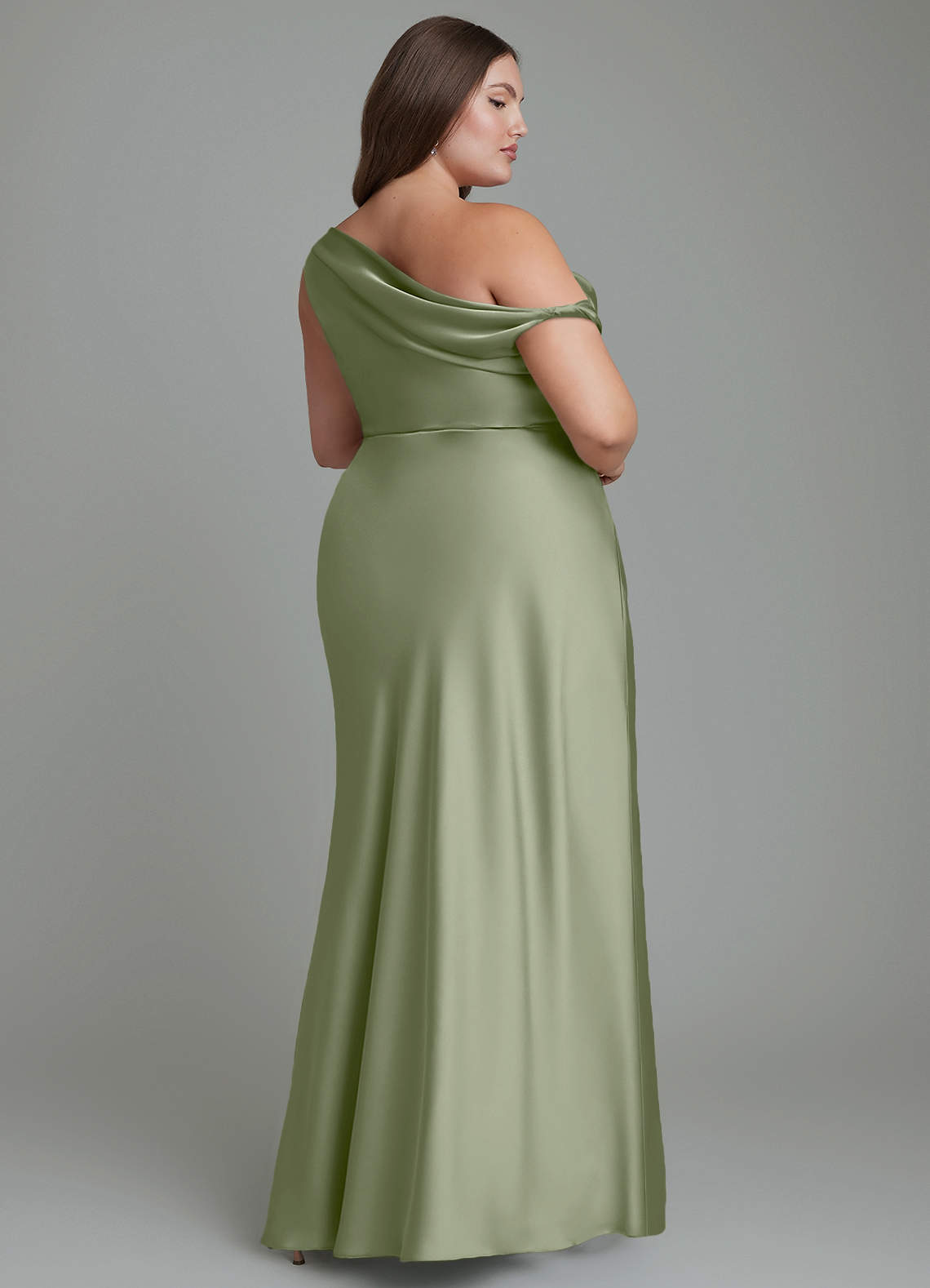 off the shoulder bridesmaid dresses plus size Azazie Mermaid One-Shoulder Floor-Length Stretch Satin lapel collar