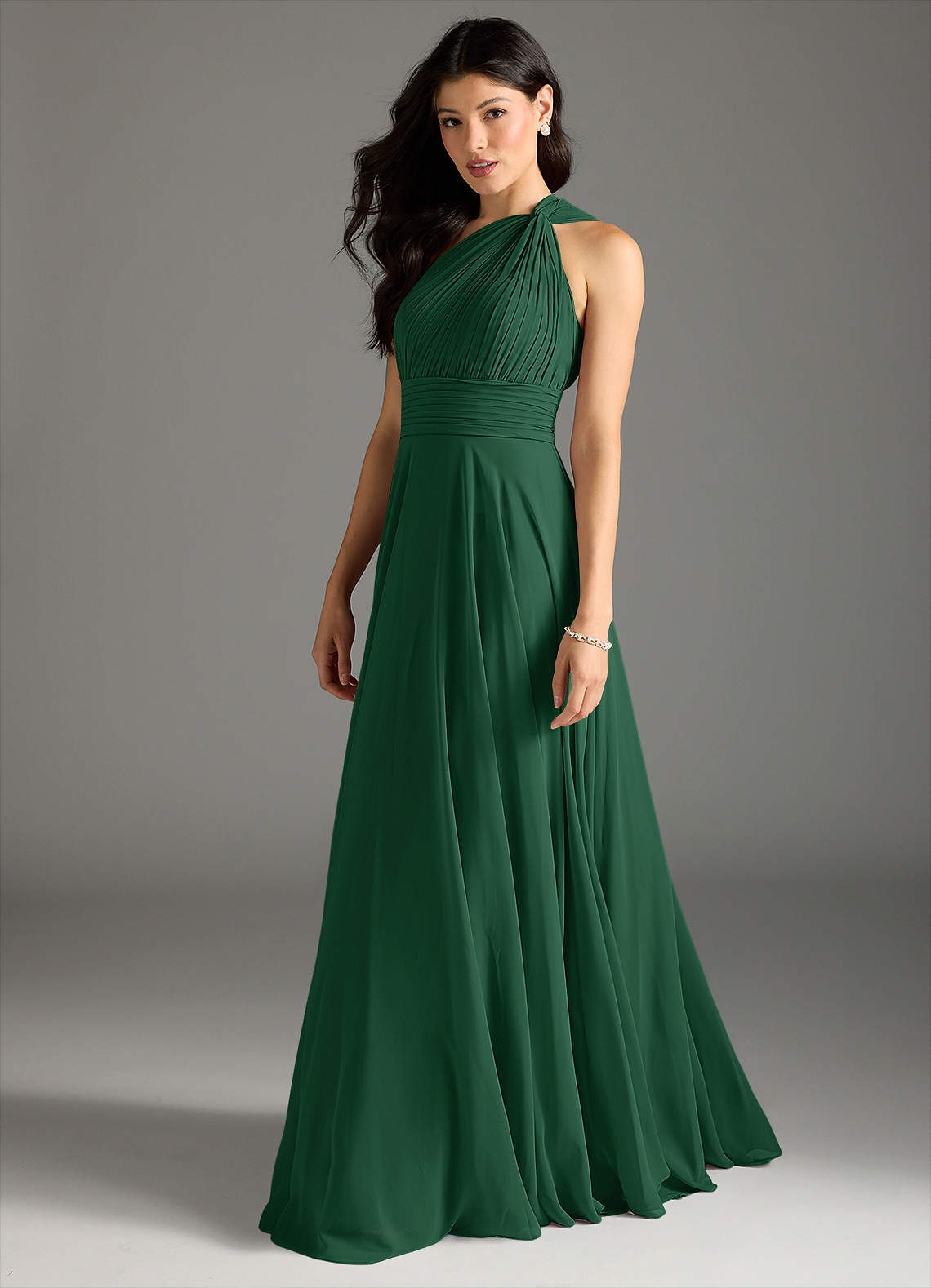 Azazie Charlize Bridesmaid Dresses Dark Green A-Line One Shoulder Chiffon Dress image3