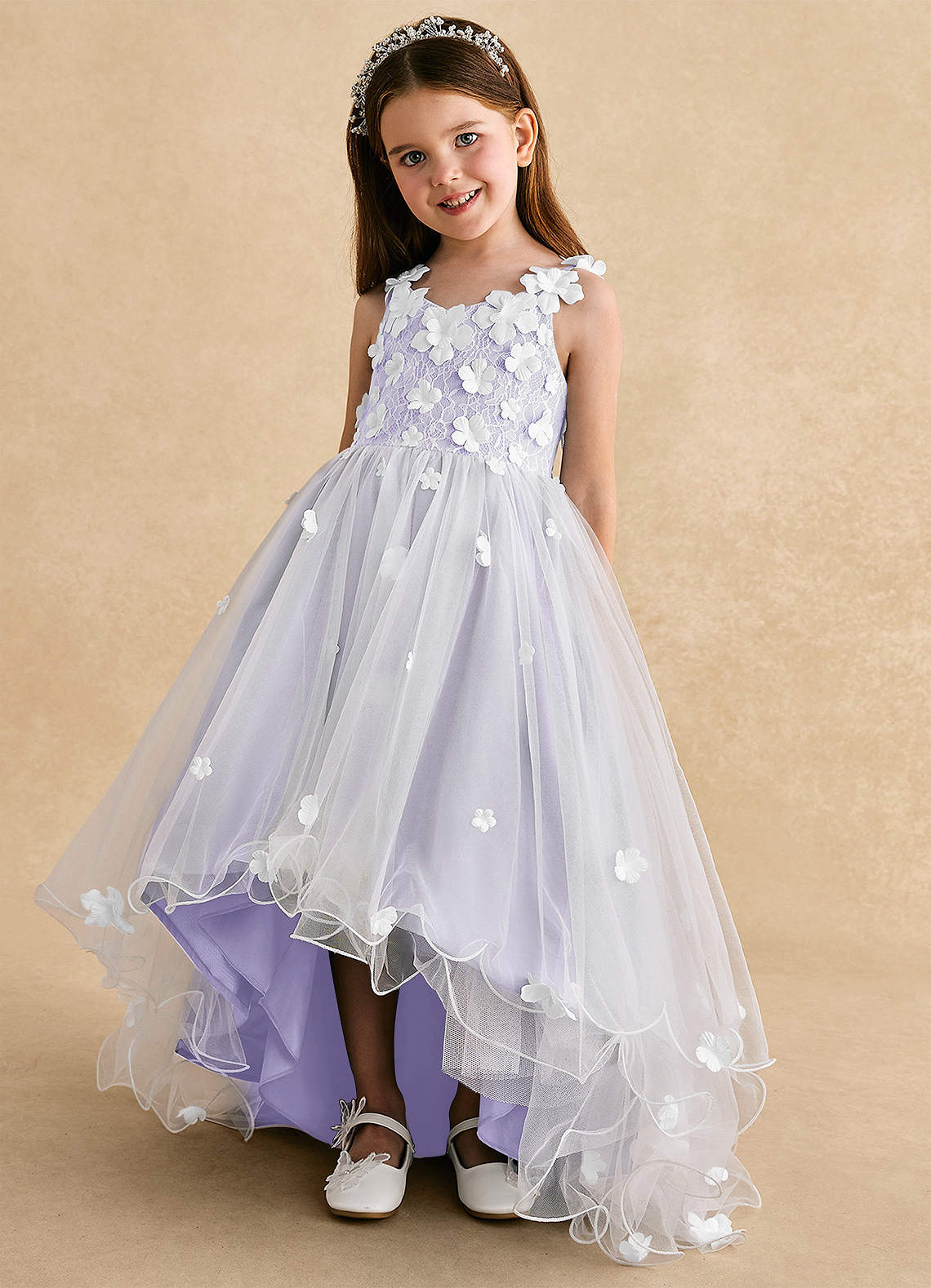 Azazie Celia Flower Girl Dresses Lilac A-Line Lace Tulle Dress image5