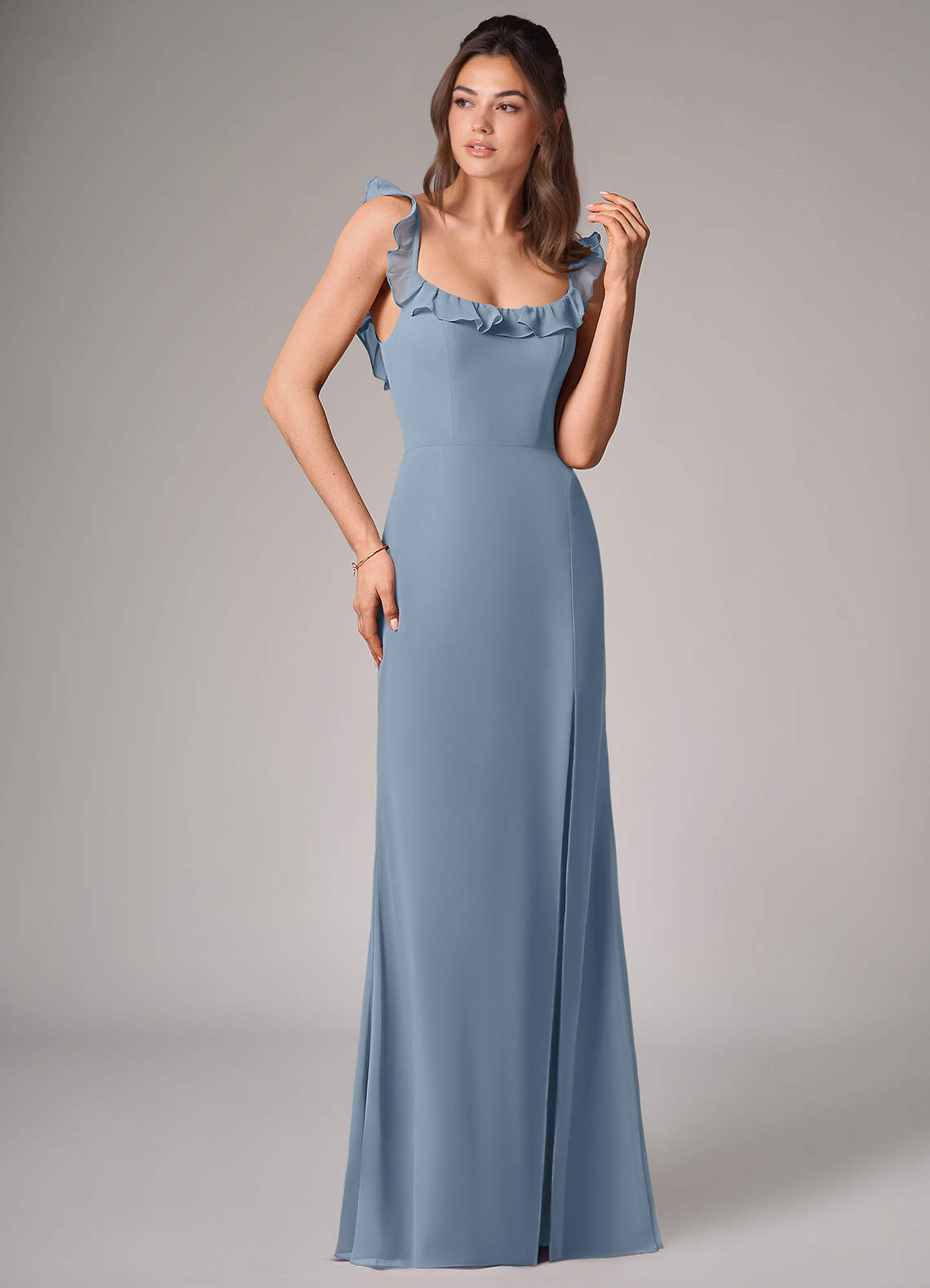 Azazie Callie Bridesmaid Dresses Dusty Blue Mermaid Side Slit Chiffon Convertible Dress image2