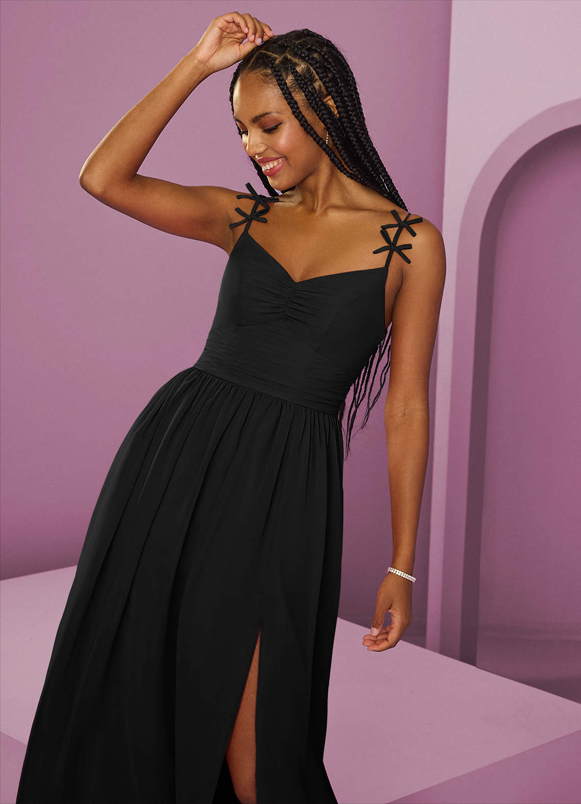 Barbie ♥ Azazie Vestidos de damas de honor Vestido de Negro de Gasa de Corte en A con Plisado image10