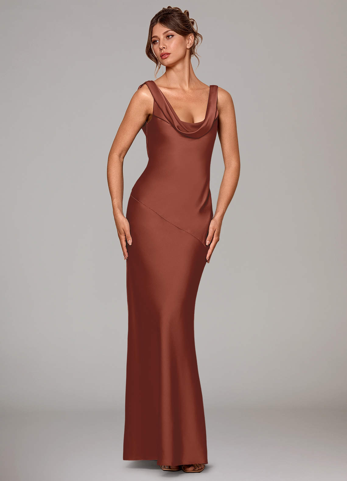 Azazie Rylina Bridesmaid Dresses Auburn Mermaid Stretch Satin Dress image2